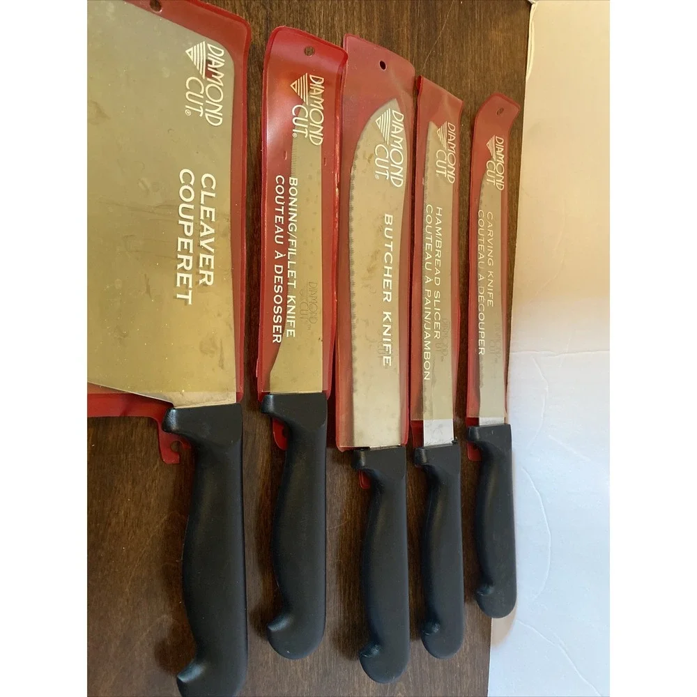 Diamond Cut Chef Knife Set‎ Of 5- Including Cleaver Fillet Butcher Bread Carving